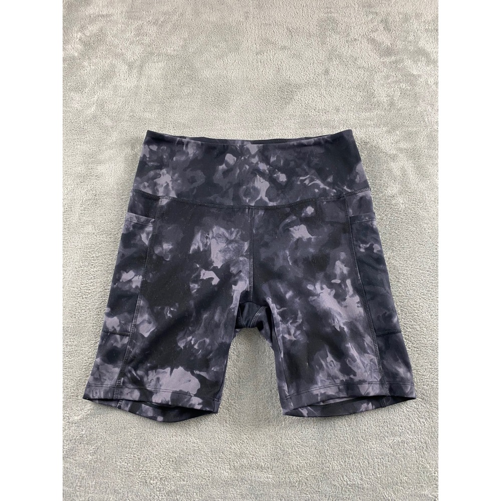 Danskin Womens Black Grey Tie Dye High Rise Biker Shorts with Pockets Size M